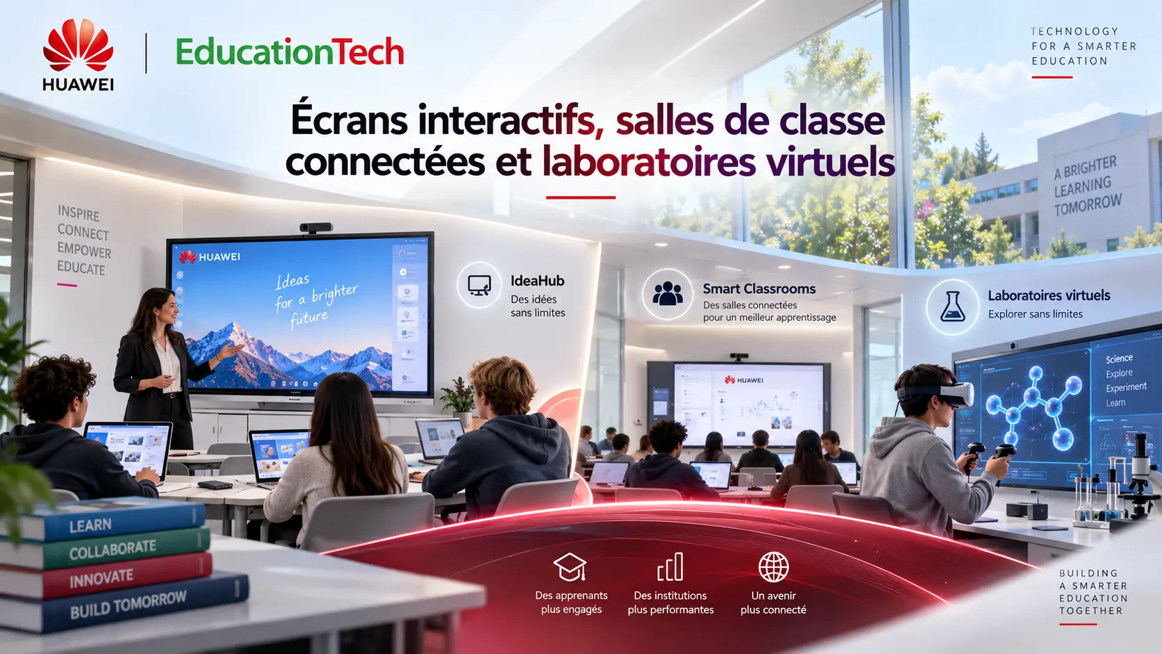 Huawei Solutions. Interactive screens, connected classrooms and virtual laboratories — the equipment that makes digital teaching possible.