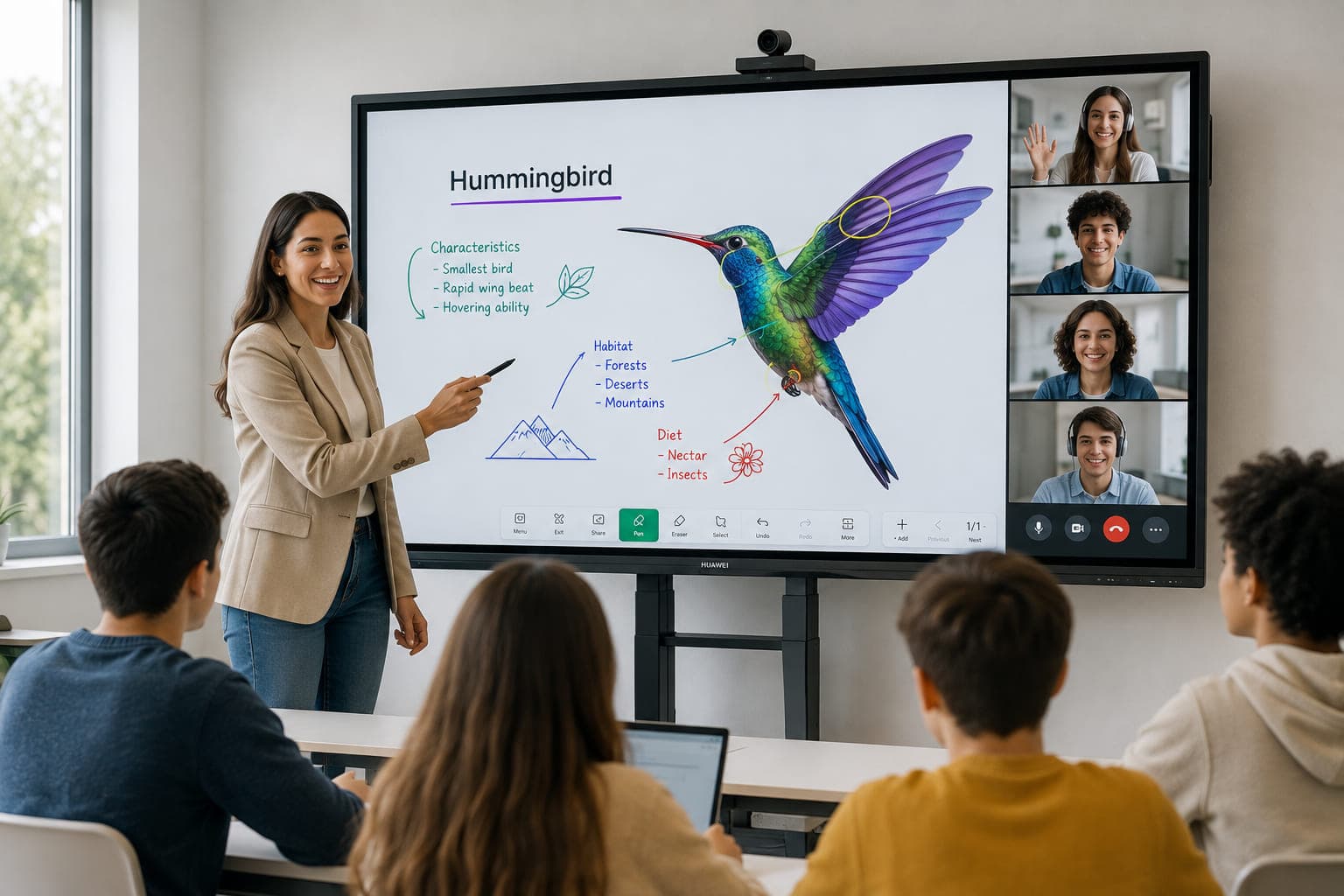 Illustration of interactive teaching with a Huawei IdeaHub screen